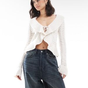 White ivory new ruffled cardigan xs s bershka